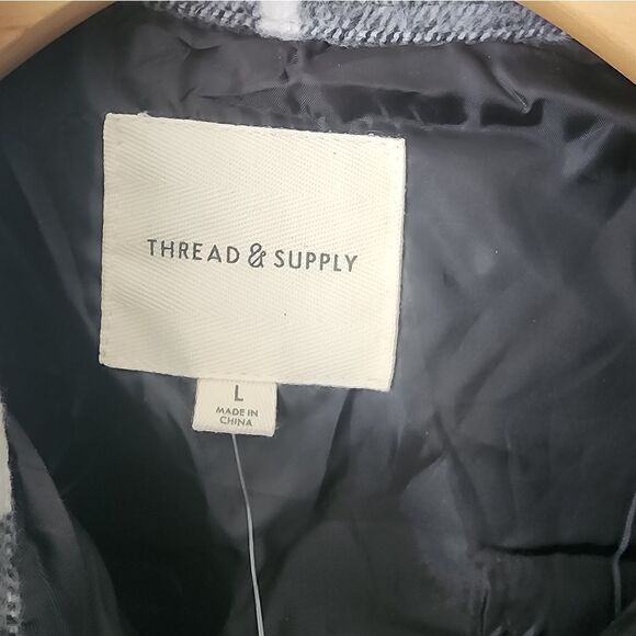 Thread and Supply shacket shirt jacket plaid front pockets size L black & cream - Picture 7 of 11